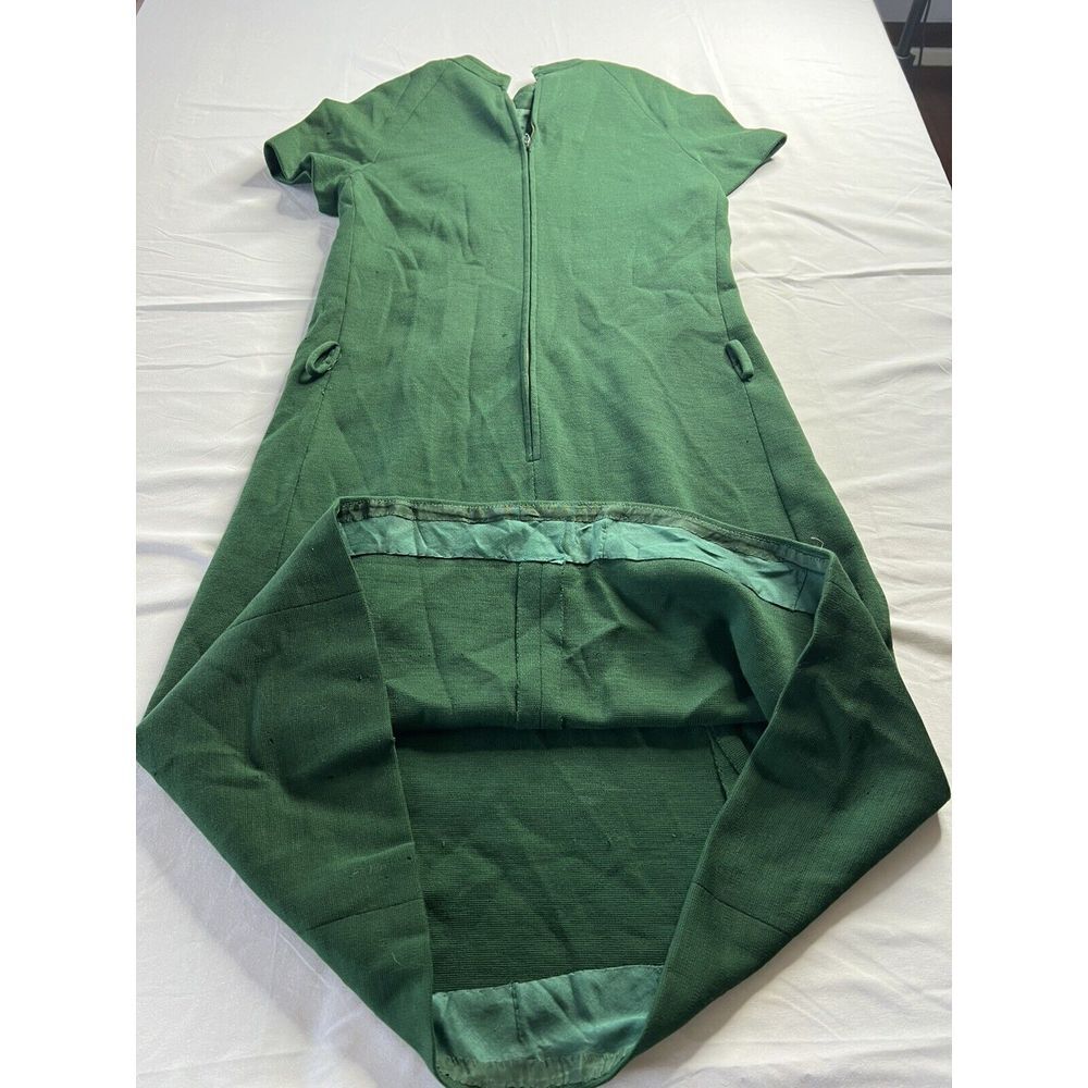Vintage 60s Joan Leslie By Kasper Dress Union Pure Virgin Wool Green Cocktail - Picture 9 of 11